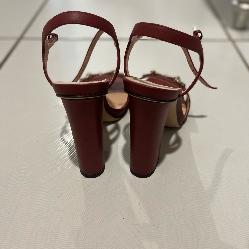 Gucci Shoes Gucci Horsebit Red Leather Ankle Strap Block High Heel Sandals - Picture 3 of 6